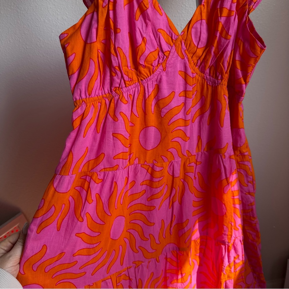 NWT J.Marie Mara Floral V-Neck Ruffle Sleeve Midi A-Line Dress Sz L - Picture 6 of 13